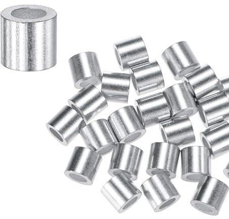 M METERXITY 50 Stück Aluminium Crimping Loop Sleeves, 6mm 1/4 Runde Barrel Drahtseilhülsen Kabelhülse für Drahtseile/Kabel Crimping Loop Sleeve