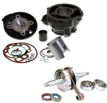 KIT GRUPPO TERMICO CILINDRO DR 75cc + ALBERO MOTORE TOP PERFORMANCES CON CUSCINETTI PARAOLI PER MINARELLI AM6 KT00114+IM07062 HM CRE BAJA DERAPAGE APRILIA RS RX TUONO DT B E T A RR