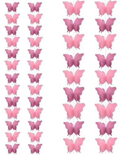 Ovanda Hochzeitsdeko, Schmetterling Deko Geburtstag, 4 Stück Papier Schmetterling Banner 3m 3D Schmetterling Girlande zum Aufhängen Bunte Papiergirlande für Hochzeit, Geburtstag Party Dekoration
