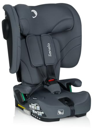 LIONELO NELLY I-SIZE Faltbarer Kindersitz 76-150 cm (ca. 15 Monate - 12 Jahre) Gruppe 1 2 3 Einbau mit ISOFIX und TT-Gurt hinten, Seitenschutz, Kopfstützen- und Rückenlehnenverstellung