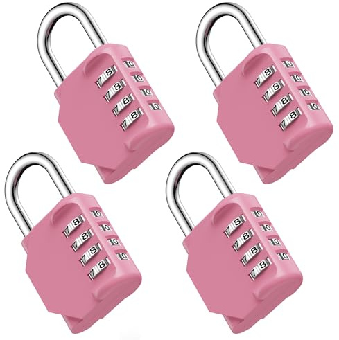 Puroma Combination Lock 4 Pack 4 Digit Waterproof Locker Locks Secure Outdoor Padlock for Gym Lockers, Toolboxes, Gates, Fences, Storage, Sports Locker (Rose Pink)