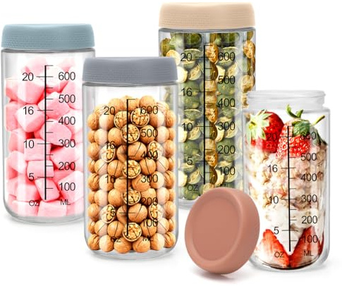 Wapasezyar 4 stycken förberedelseglas, 750 ml övernattningsglasburkar, konserveringsburkar med skruvlock, förvaringsburkar med lock, för övernattningsoats, sallad, yoghurt, gröt