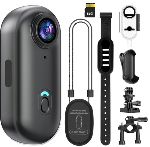 kaysunlink Caméra Sport 4K 30FPS avec 64GB Carte, Caméra Portable avec Support Pivotant à 360° et Clip Magnétique, Imperméable Action Cam pour Animaux domestiques, Cyclisme, Natation, Vlogging, Noir