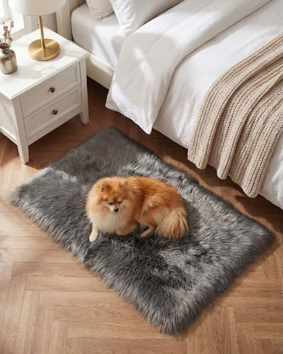 Gofodsil Machine Washable Plush Faux Sheepskin Shaggy Rug,Grey, 60x90 cm | Ultra-soft fluffy pile adds cozy texture to bedrooms, living rooms and dorms; machine washable for convenient care.