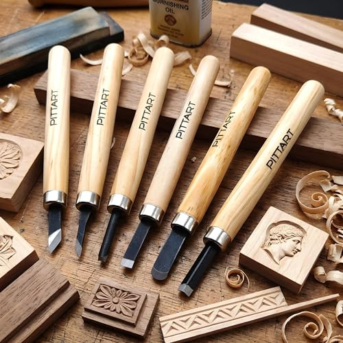BullTek Set 6 Scalpelli Intaglio Legno Acciaio Carbonio – Kit Sgorbie Professionali per Scultura e Wood Carving, Utensili Affilati per Intagliare Legno Frutta Candele Argilla