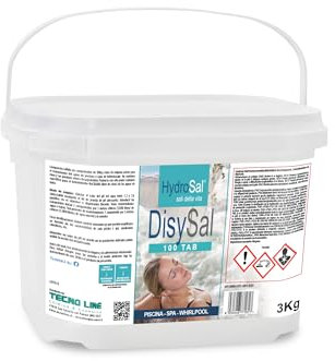 HydroSal DisySal Tab 100, Ossigeno Attivo, in Pastiglie da 100 gr, Ideale per Piscina o Spa Idromassaggio - 3 KG