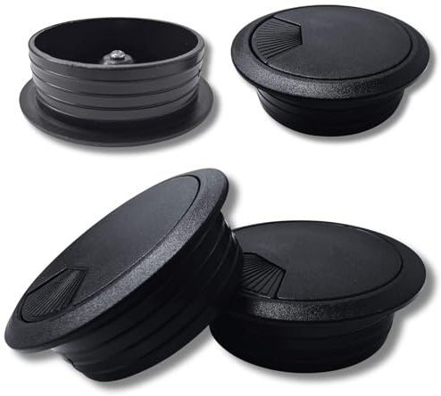 BricoShopping Juego de 4 pasacables para escritorio, pasacables eléctricos, PC, ordenador, orificio de 60 mm o 80 mm, pasa, cable, cables para muebles, oficina, TV, tapón de plástico redondo (negro)