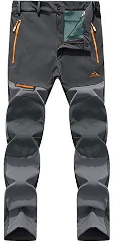 EKLENTSON Men's Waterproof Softshell Fleece Lined Outdoor Walking Trousers Warm Thicken Padded Hiking Ski Pants with Zip Pockets