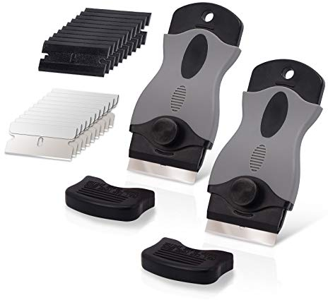 Ehdis 2 PCS Raschietto + 10 Lame in Acciaio Inox e 10 Lame in plastica, Raschietto Vetro, Raschietto Forno per Colla, Colore, Decalcomanie, Piano Cottura e Forno, Nero