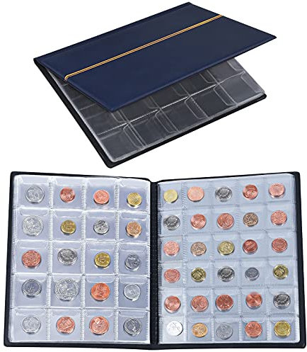 Ruisita Coin Collection Album 250 Pockets with 1 Tweezer Coin Storage Album Coin Holder Book Money Penny Pocket for Collectors, 8.58 x 6.61 Inch (Blue)