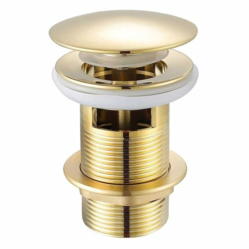Xcel Home Gold Click Clack Basin Waste – Slotted Pop-Up Sink Plug – Solid Brass with Polished Gold Finish – Universal G 1¼ BSP Fit – Easy Installation for Bathroom Washbasins
