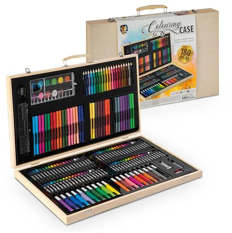 Grafix Malset für Kinder 180 Stück Malkoffer Malerei Set - Buntstifte, Filzstifte, Wachsmalstifte, Wasserfarbe - Künstler - Zeichenset - 150088 - Zeichenkasten (180)