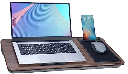 Baoee Stort knäskrivbord, brun, bärbart laptop-skrivbord passar upp till 17 tums bärbara datorer, med surfplatta och telefonplats, musmatta, perfekt för hem och kontor