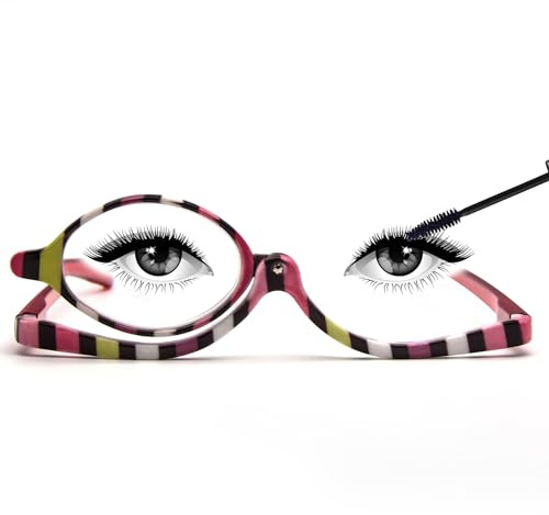 MMOWW Gafas de Lectura de Maquillaje para Mujer, Gafas Giratorias con Bisagras de Resorte para Gafas de Maquillaje Ampliadas con Diseño Plegable de Lente única Volcada (Coloridos, +3.0)