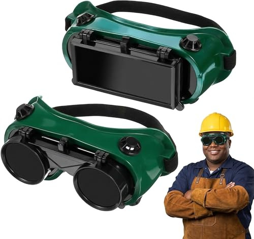 2Pcs Welding Safety Flip-up Goggles Eye Protection Soldering Glasses Xy-Acetylene Shade Working Protective Goggles Cutting Torch Glasses for Welding Soldering Brazing Torching and Metal Cutting