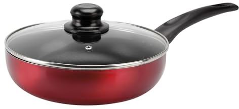Sitram 712391 Sauteuse en Aluminium pressé CHERRY Ø 24 cm H. 6,5 cm - Revêtement anti-adhésif - Coloris Rouge métallisé - Couvercle en vapeur en Verre inclus - Tous feux dont induction