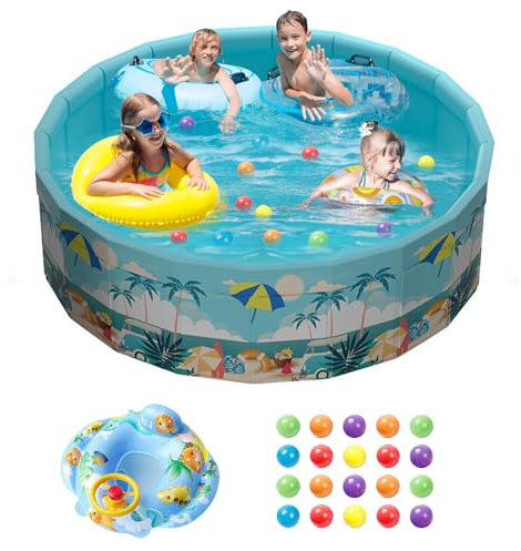 Planschbecken Groß, Ø160 x 45 cm Faltbarer Schwimmbecken Rund Swimmingpool, Nicht Aufblasbarer Outdoor Kinderpool, Gartenschwimmbad, Hundepool, Ballgruben für Kinder