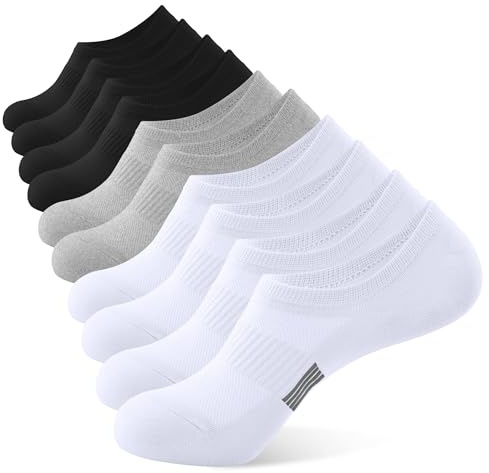 BUDERMMY No Show Trainer Socks for Womens 5 Pairs Invisible Ankle Socks Cotton Non-Slip Silicone Stripes Low Cut Casual Socks Women (UK, Numeric, 6, 8, Regular, Regular, Black+White+Grey)
