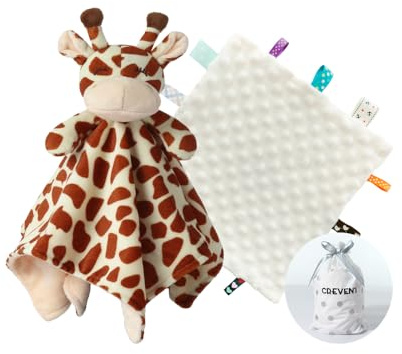 CREVENT Kuschelige Plüsch-Baby-Sicherheitsdecke, Baby-Bettdecke für Mädchen und Jungen Neugeborene, Geburtstagsgeschenk (Giraffe+Tag)