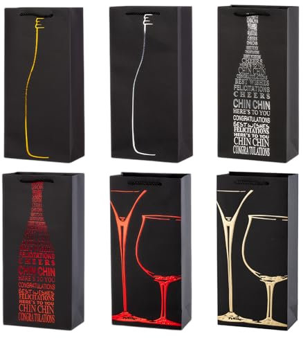 Premium Wine Gift Bags with Handles, 6 Different Double Bottle Kraft Paper Wine Storage Bag for Birthday, Wedding, Party, 35 x 17 x 9 cm