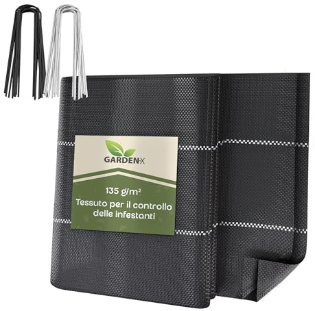 GARDENIX Ogräsduk med 50 ankare 52,5 m² (2,1 m x 25 m) – vattentät 135 g/m² – svart UV-resistent ogräsduk, ogrässkyddsfilm, marktyg, underjordsväv