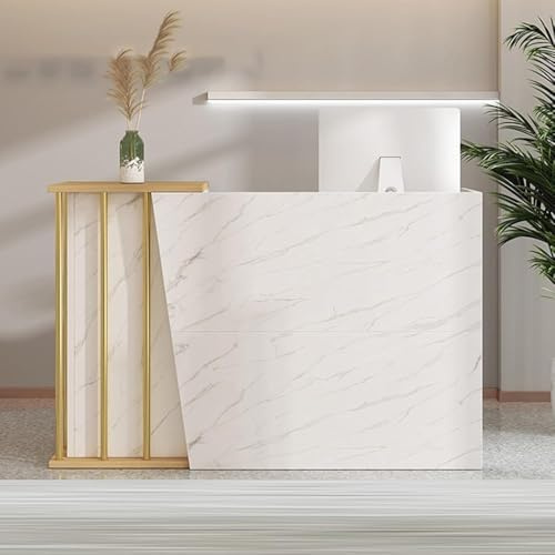 Mostrador de Recepción con Cajones Cerradura y Gran Almacenaje, Mueble para Tiendas, Supermercados, Salones de Belleza, Oficinas, Peluquerías, Hoteles y Tiendas de Convenienci(Size:100CM,Color:Marble)