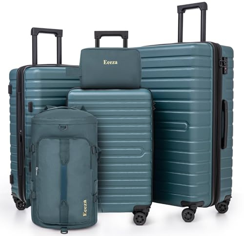 Eeeza Expandable Luggage Sets 21/25/30 5 Piece Luggage Set,Suitcase Sets with ABS Hard Shell Lightweight TSA Lock and Detachable Double Spinner Wheels(DarkGreen,BP/TB)