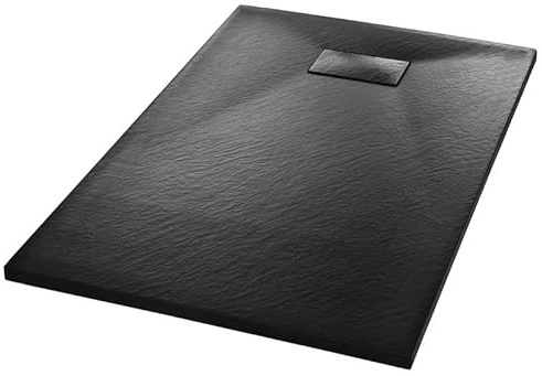 Plato de ducha SMC 100 × 80 cm – Plato de ducha de alta calidad de resina reforzada con fibra de vidrio con polvo de piedra para baño, duradero y fácil de limpiar, ideal para duchas modernas (negro)