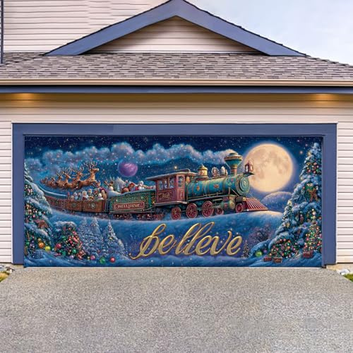 Decorazione della Porta del Garage di Natale, Banner di Natale per Porta del Garage Grandi Teli di Sfondo Garage Xmas Inverno Pupazzo di Neve Elan per Decorazione Esterna Interno Parete Festa