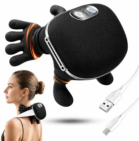 BeFit24 Massaggiatore Cervicale Ergonomico 4D Senza Fili, Massaggiatore Collo e Spalle con Calore, Massaggio Cervicale Profondo per Sollievo dal Dolore, Cuscino Massaggiante Schiena Portatile USB