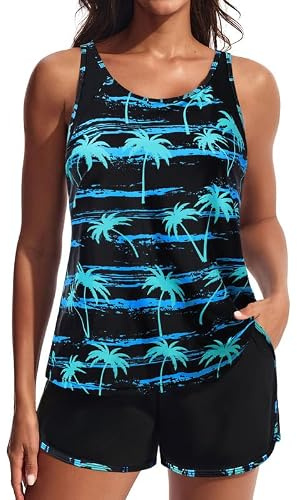 Hanna Nikole Tummy Control Swimsuit,Swimming Costume Women,Sport Tankini Sets, 2 Piece Modest Swimwear, Color Block Tankini Top with High Waist Buit in Bottom Swim Trunks Bathing Suit with Pockets
