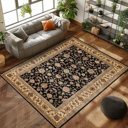 Orientmatta med klassisk design, vävd matta med orientaliska mönster för vardagsrummet, Färg: Svart, Storlek: 120 x 170 cm