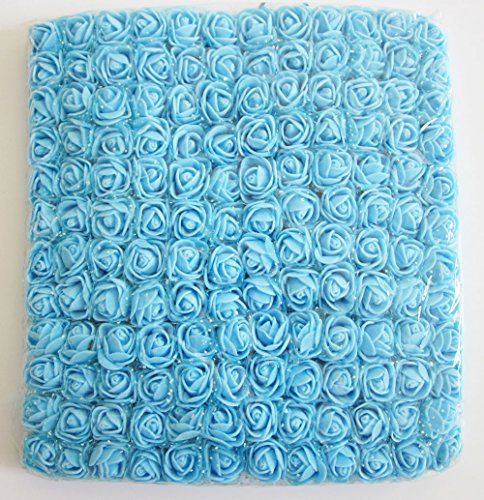 Artfen Mini Fake Rose Flower Heads 144pcs Mini Artificial Roses DIY Wedding Flowers Accessories Make Bridal Hair Clips Headbands Dress (Bottom add Gauze) Blue