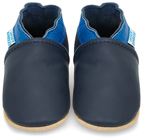 Soft Leather Baby Shoes with Suede Soles - Toddler Shoes - Infant Shoes - Pre Walker Shoes - Crib Shoes - Dark Blue and Navy 12-18 Months