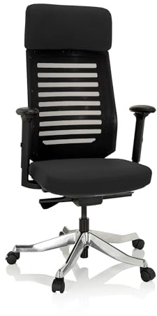 hjh OFFICE 640220 Schreibtischstuhl ASGON Stoff Schwarz Bürostuhl ergonomisch mit Netzrücken, Sitztiefe verstellbar