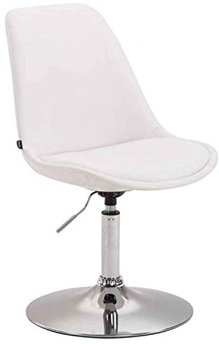 CLP Esszimmerstuhl Maverick Kunstleder I höhenverstellbarer Lehnstuhl I Drehstuhl mit Trompetenfuß I Sitzhöhe von ca. 43-48 cm, Farbe:weiß, Gestell Farbe:Chrom