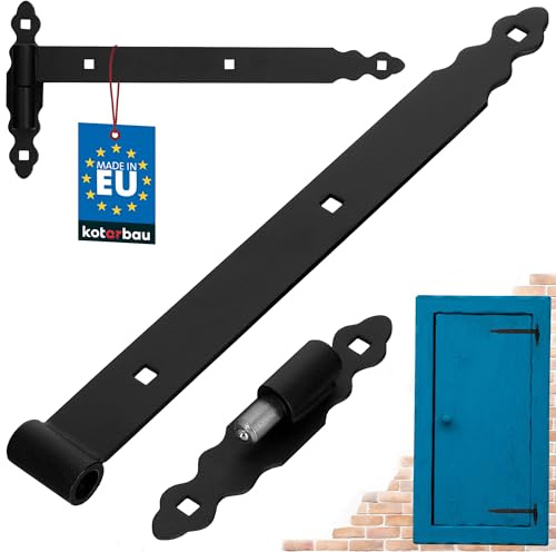 KOTARBAU® Nastro per la ricarica con ganci, 400 mm, in acciaio verniciato a polvere, con cuscinetti a sfera, cerniera nera sinistra e destra, per porta in legno