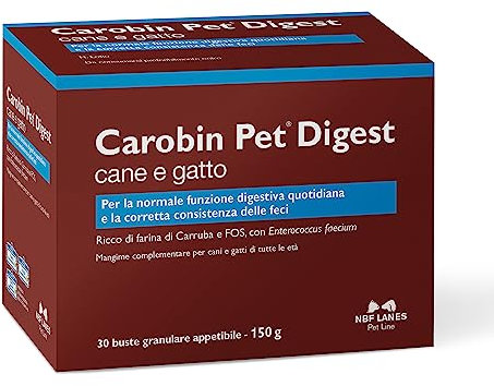 NBF Lanes | Carobin Pet Digest Cane e Gatto, 30 Buste da 5 g, Granulare Appetibile, per la Normale Funzione Digestiva Quotidiana e la Corretta Consistenza delle Feci
