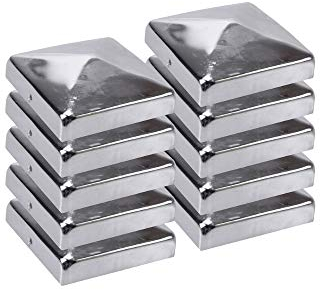 h2i Pfostenkappe | Edelstahl | 71 x 71 mm | 10 Stück | Eckige Abdeckkappe für Garten Holzpfosten Pfostenträger & Zaunpfosten in Pyramidenform | Wetterschutz für Holz-Balken & Pfosten