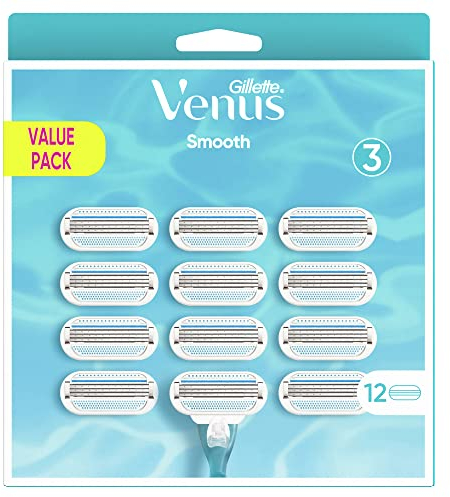 Gillette Venus Smooth Rasierklingen Damen, 12 Ersatzklingen für Damenrasierer mit 3-fach Klinge