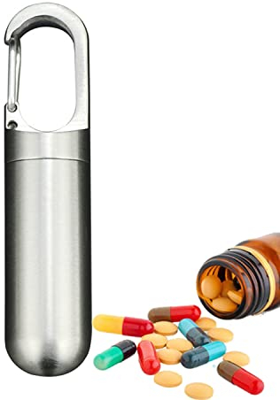 Kleine Pillendose Schlüsselanhänger, Titan Wasserdicht Pillenbox, BPA Frei Lichtgeschützt Pillenbehälter, Reise Tägliche Outdoor EDC Tablettendose für Unterwegs, Wandern, Camping