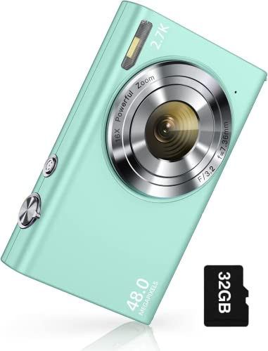 Digitalkamera, 1520P Autofokus Kompaktkamera FHD 48MP Fotokamera Vlogging Kamera mit 2,8 Zoll Bildschirm, 32GB Speicherkarte, 16X Digital Zoom, tragbare Mini-Kamera für Kinder