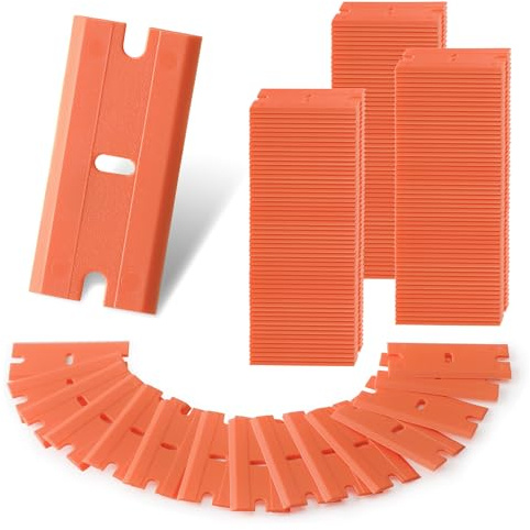 WORKPRO 200 Pack Plastic Razor Blades, Double Edged Scraper Blades, Safety Razor Blades Easy Replacement, Perfect for Scraping, Removing Decals, Stickers, Labels, and Cleaning Glass