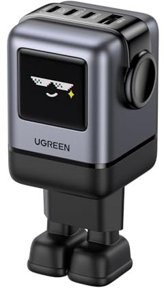 UGREEN UNO USB C Ladegerät 100W GaN Netzteil 4-Port Schnellladegerät LED Display Robot Charger Für MacBook Pro/Air, iPad, iPhone 16 Pro Max, 15, Galaxy S24 Ultra, Steam Deck (Schwarz)