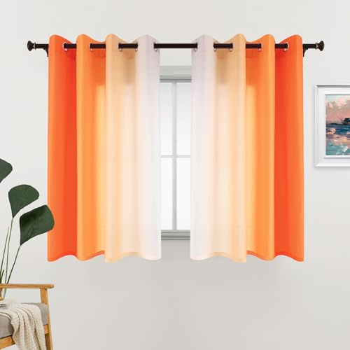 L.Z.E Cortinas Cortas Naranja y Blanco Opacas para habitación Infantil, Dormitorio, salón, Degradado de Color, Juego de 2 Unidades, protección Visual, Semitransparente, 175 cm de Largo