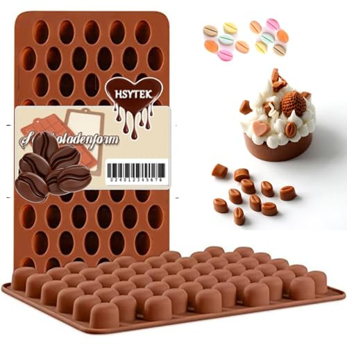 HSYTEK Moule en silicone anti-adhésif pour grains de café, chocolat et bonbons, convient pour fondant marron, corps creux de pralines, grains de café