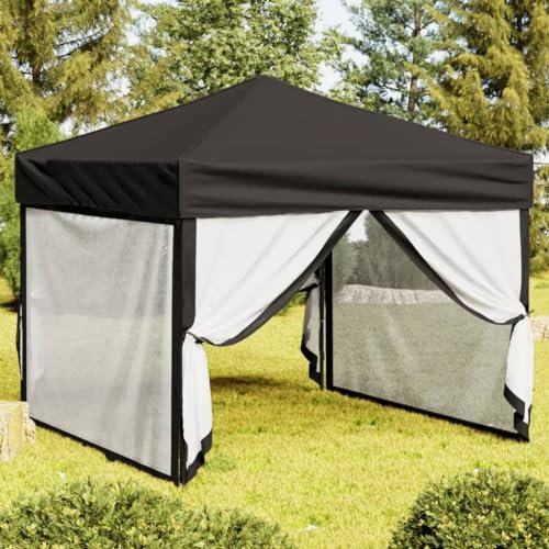 Gecheer Tente de Réception Pliable avec Parois Noir 3x3 m, Tonnelle de Jardin avec Incurvée du Toit, Tente de Réception Belvédère Pavillon Extérieur pour Camping, Fête, BBQ, Terrasse, Plage