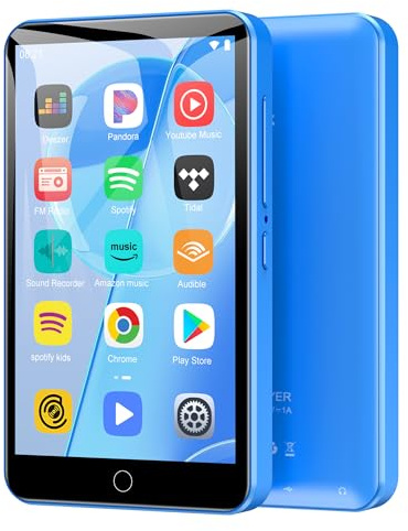 80GB MP3 Player with Bluetooth and WiFi, 4-inch Touch Screen mp3 Players with Bluetooth ， with Spotify, SpotifyKids, Audible, Andora, Amazon Player, MP4&MP3 Player up to 1TB (Blue)