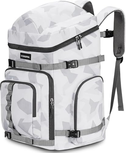 YOREPEK Mochila Bolsa Botas Esqui 65L con 8 Bolsillos, Mochila Esqui Impermeable Hombre y Mujer Gran Capacidad para Botas de Esquí y Snowboard, Viaje en Avión, Botas, Casco, Gafas, Guantes, Blanco