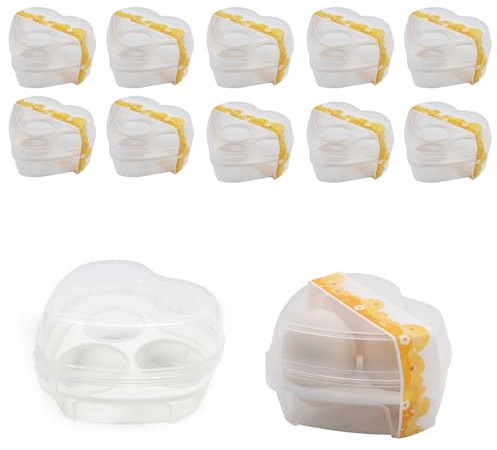 Contenitore per uova per 3 uova, 12 scatole per uova a forma di cuore con nastro adesivo, per il trucco, per conservare uova e trucco, 12 x 12 x 7 cm
